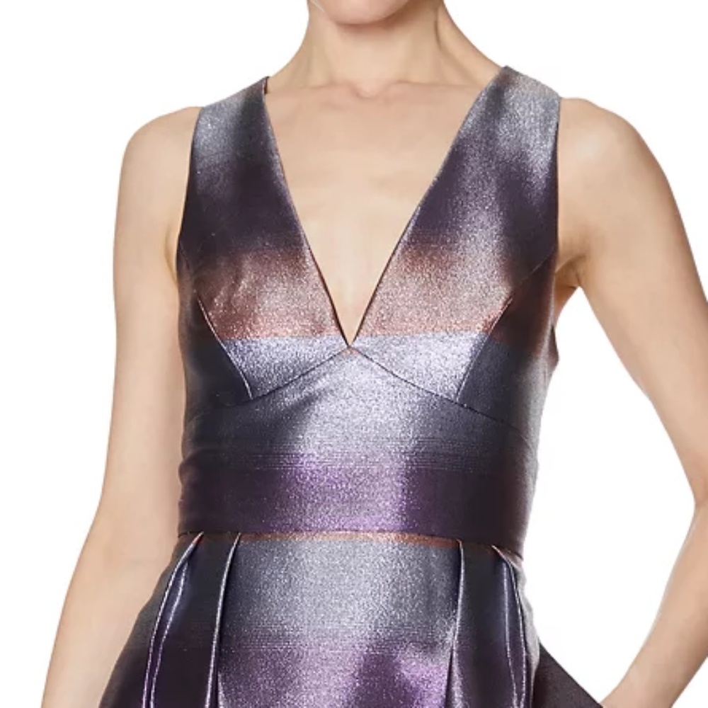 Laundry by Shelli segal striped metallic fit and flare dress in purple gradient - Picture 3 of 3